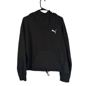 Puma Black Cropped Adjustable Waist Kangaroo Pouch Casual Sweatshirt Women Sz L